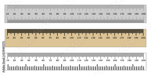 Rulers Inch and metric rulers. Measuring tool. Centimeters and inches measuring scale cm metrics indicator. Measurement scale, markup for a ruler. Vector set isolated