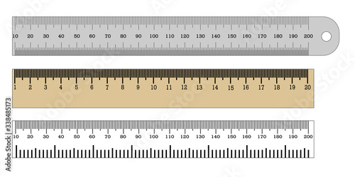 Rulers Inch and metric rulers. Measuring tool. Centimeters and inches measuring scale cm metrics indicator. Measurement scale, markup for a ruler. Vector set isolated