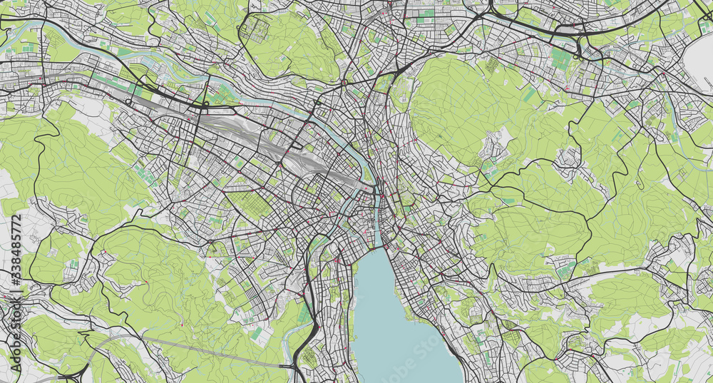 Fototapeta premium Detailed map of Zurich, Switzerland