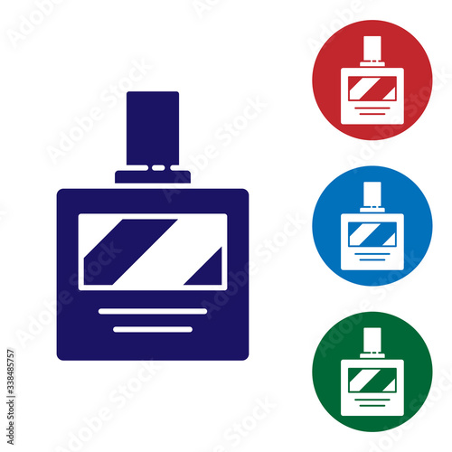 Blue Aftershave icon isolated on white background. Cologne spray icon. Male perfume bottle. Set icons in color square buttons. Vector Illustration