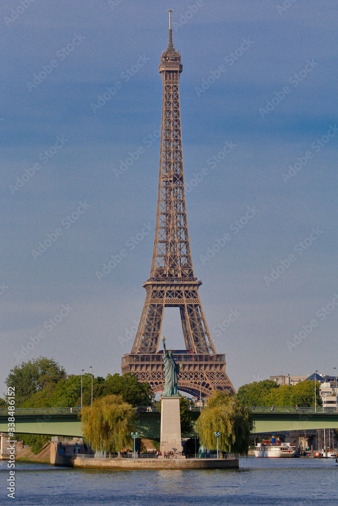 Statue of Liberty Replica under Eiffel Tower, Paris France