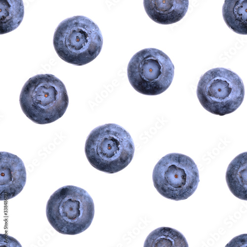 Seamless blueberry pattern. Berries isolated on white. Fresh fruit summer pattern. Creative food concept. Macro, closeup