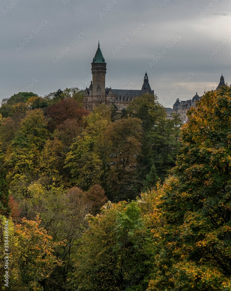 Luxembourg. View of the city and the autumn forest in the foreground