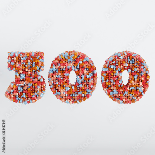 Number 300 3D Text Illustration, Digits With Pink And Sky Colors Stars, 3D Render In 4K Resolution, Isolated On White Background, With Shadow ..