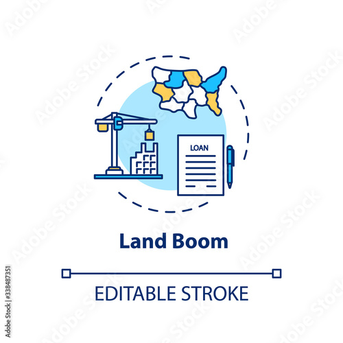 Land boom concept icon. Real estate bubble, housing prices rapid growth idea thin line illustration. Economical, financial crisis management. Vector isolated outline RGB color drawing. Editable stroke