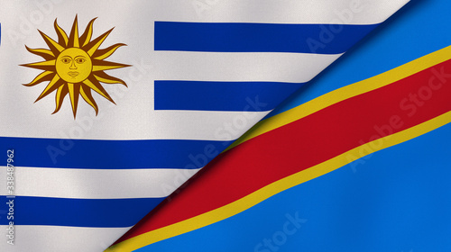 The flags of Uruguay and DR Congo. News, reportage, business background. 3d illustration photo