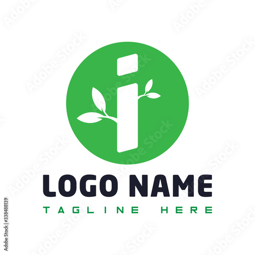 Letter i with leaf icon logo vector template