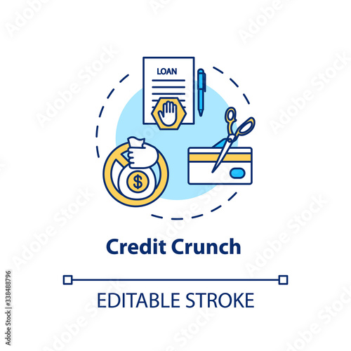 Credit crunch concept icon. Banking crisis, financial issue idea thin line illustration. Money loan availability decline, investment loss. Vector isolated outline RGB color drawing. Editable stroke
