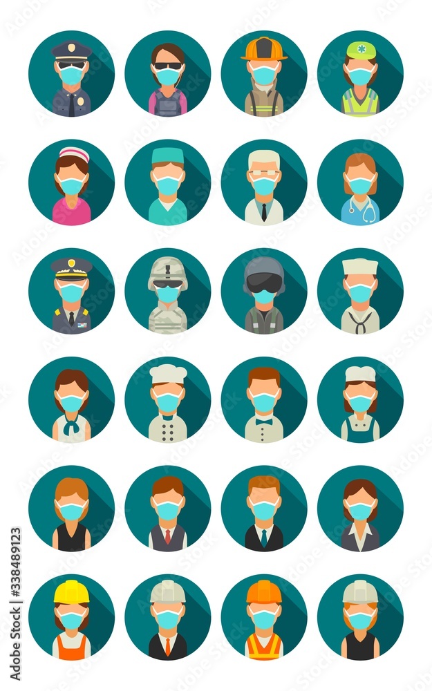 Set icon character cook, builder, business and medical people. Set icon character cook, builder, business and medical people.
