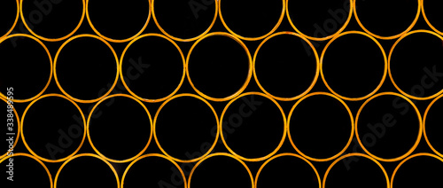 Round metal pipes background  panoramic view  high resolution