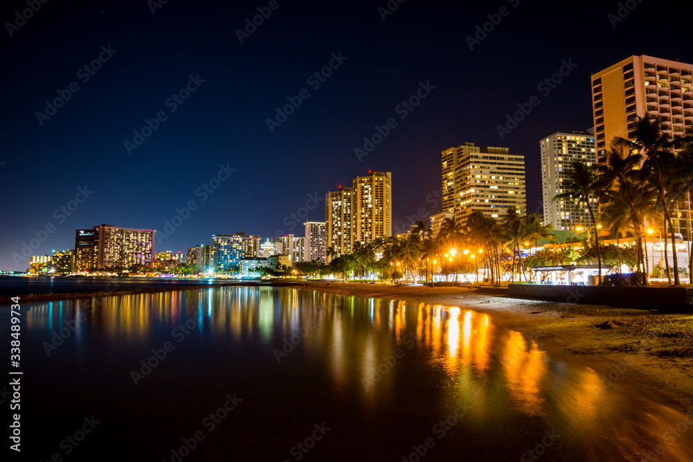 Waikiki Beach at night, Honolulu, Oahu, Hawaii Waikiki Beach at night, Honolulu, Oahu, Hawaii