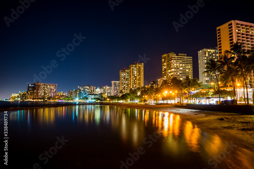 Waikiki Beach at night, Honolulu, Oahu, Hawaii © Damien