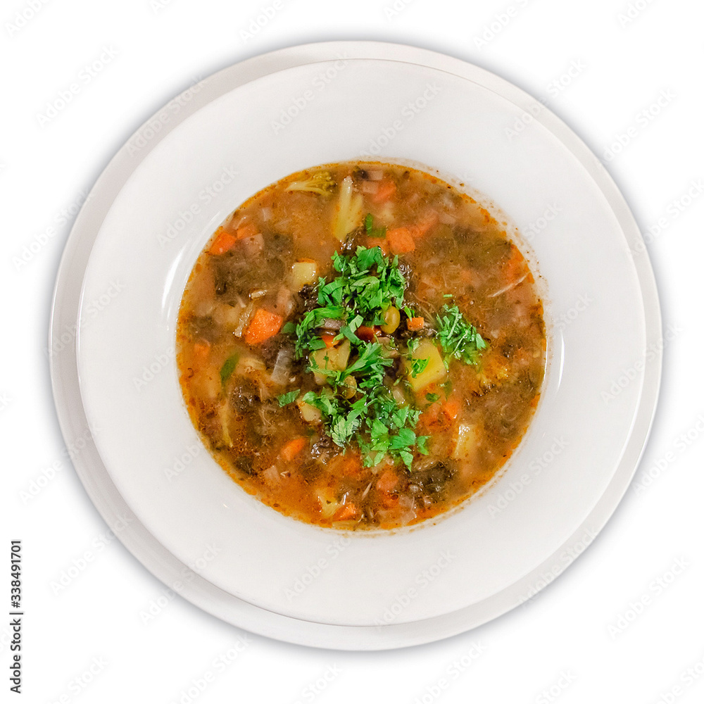 sauerkraut vegetable soup with mushrooms