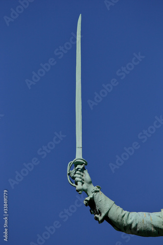 Statue and sword of General Marquis de Lafayette in Cours la Reine, Paris, France - August 5, 2015 - honoring Founding Father of American Revolution