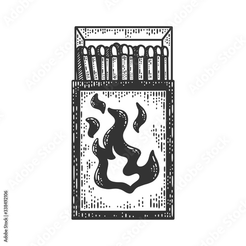Matchbox sketch engraving vector illustration. T-shirt apparel print design. Scratch board imitation. Black and white hand drawn image.