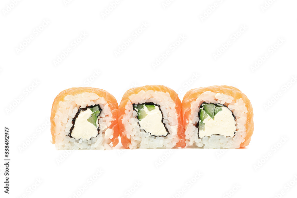 Japanese food. Delicious sushi rolls isolated on white background Japanese food. Delicious sushi rolls isolated on white background
