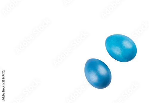 Two blue easter eggs isolated on white background.