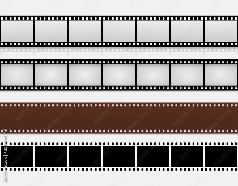 Isolated Filmstrips 35mm in Different Styles on White Background