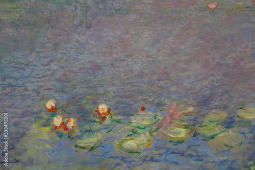 Claude Monet painting featured on large painting in Musée de l'Orangerie, Paris, France - shot in August 2015 photo