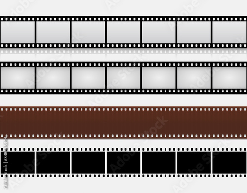 Isolated Filmstrips 35mm in Different Styles on White Background