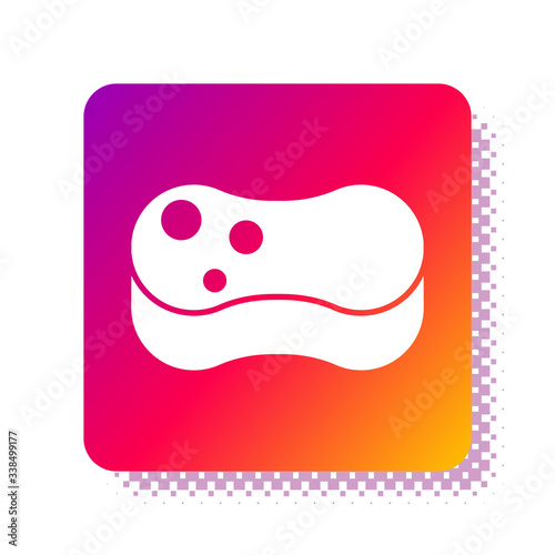 White Sponge icon isolated on white background. Wisp of bast for washing dishes. Cleaning service concept. Square color button. Vector Illustration