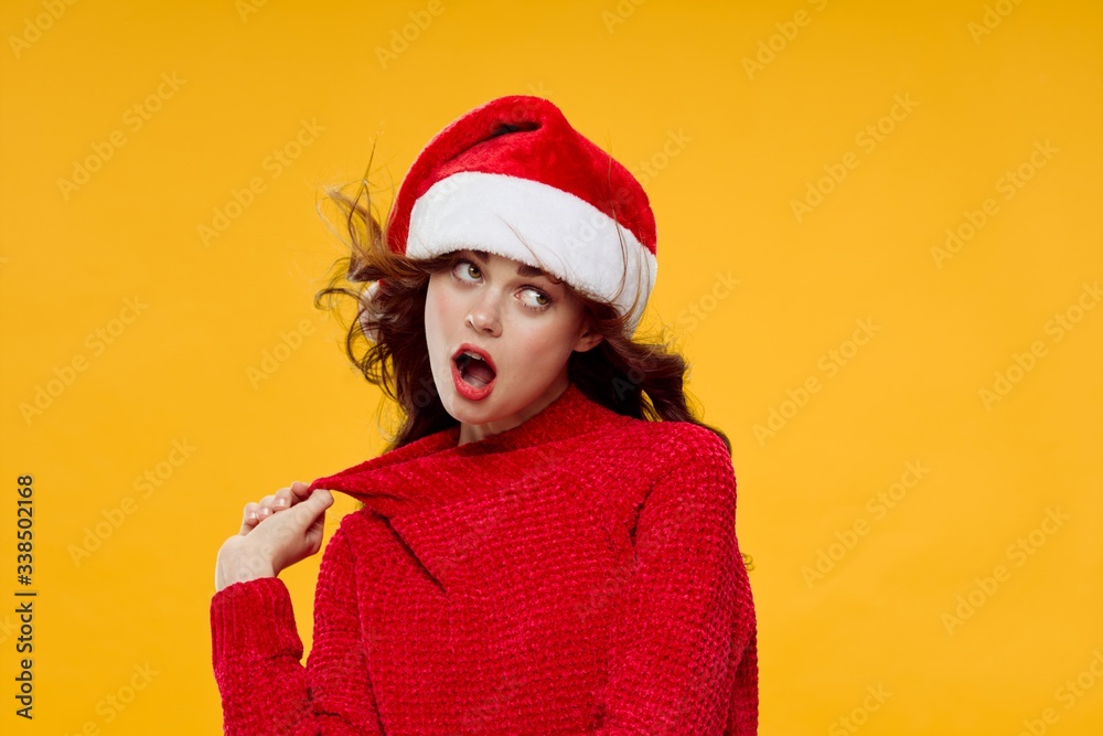 young woman in santa hat
