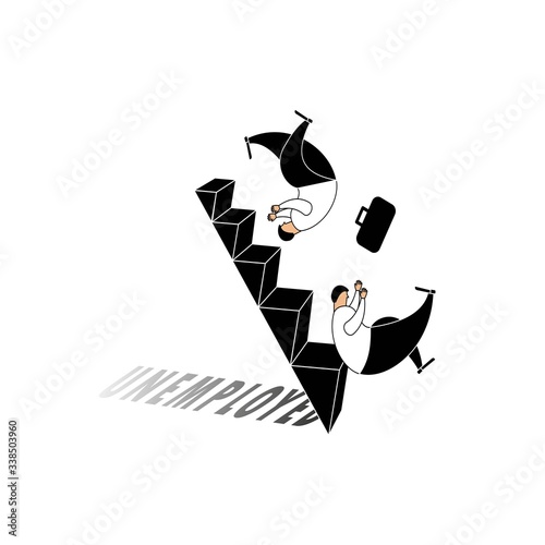Business vector concept of job loss in black and white. Career path. Unemployment

