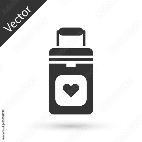 Grey Cooler box for human organs transportation icon isolated on white background. Organ transplantation concept. Organ container.  Vector Illustration