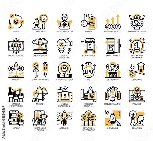 Set of startup thin line and pixel perfect icons for any web and app project.