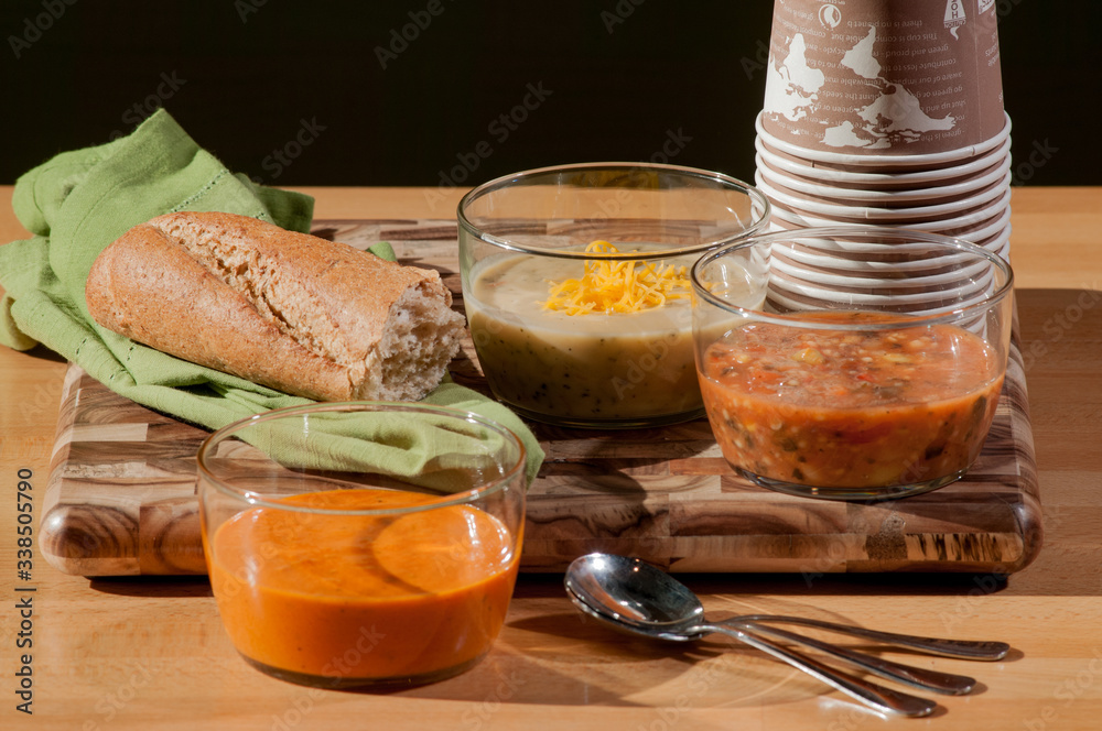 Three Soups with Wholewheat Baguette