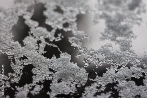 close up of snow on the window 