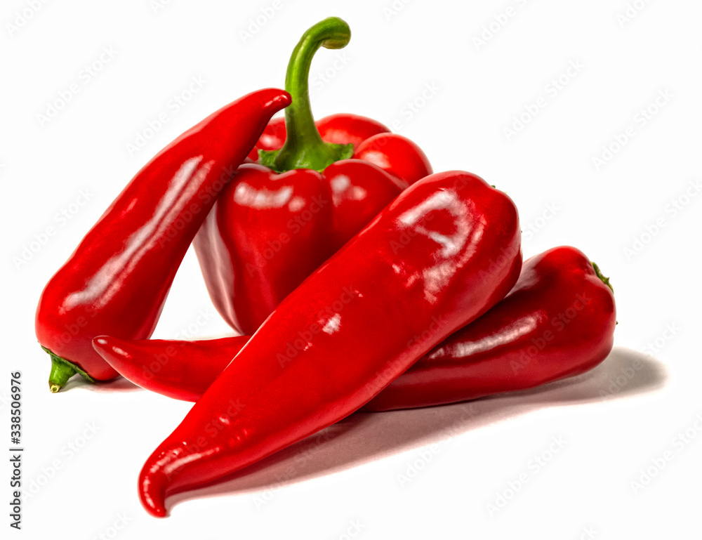 Bell pepper and chili pepper isolated on a white background