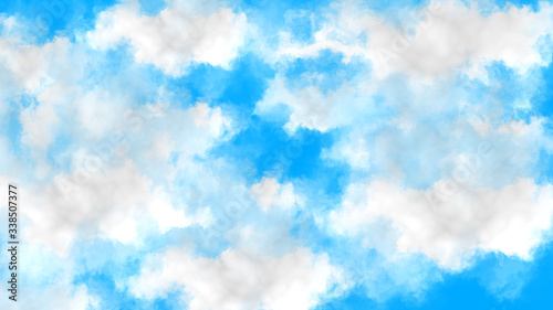 Flying through the clouds. Blue sky and white clouds.