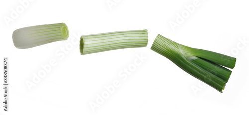 Fresh sliced leek isolated on white background with clipping path