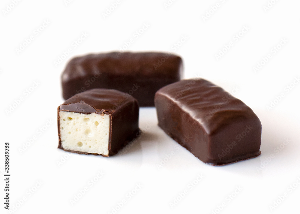 chocolate marshmallow candy isolated on white background chocolate marshmallow candy isolated on white background
