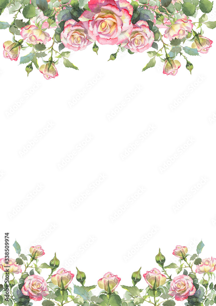 Beautiful flower frame with luxurious bouquets of peonies, roses hand-made watercolor illustration. flowers arranged in a wreath, flower business card. for wedding invitations and greeting cards Beautiful flower frame with luxurious bouquets of peonies, roses hand-made watercolor illustration. flowers arranged in a wreath, flower business card. for wedding invitations and greeting cards