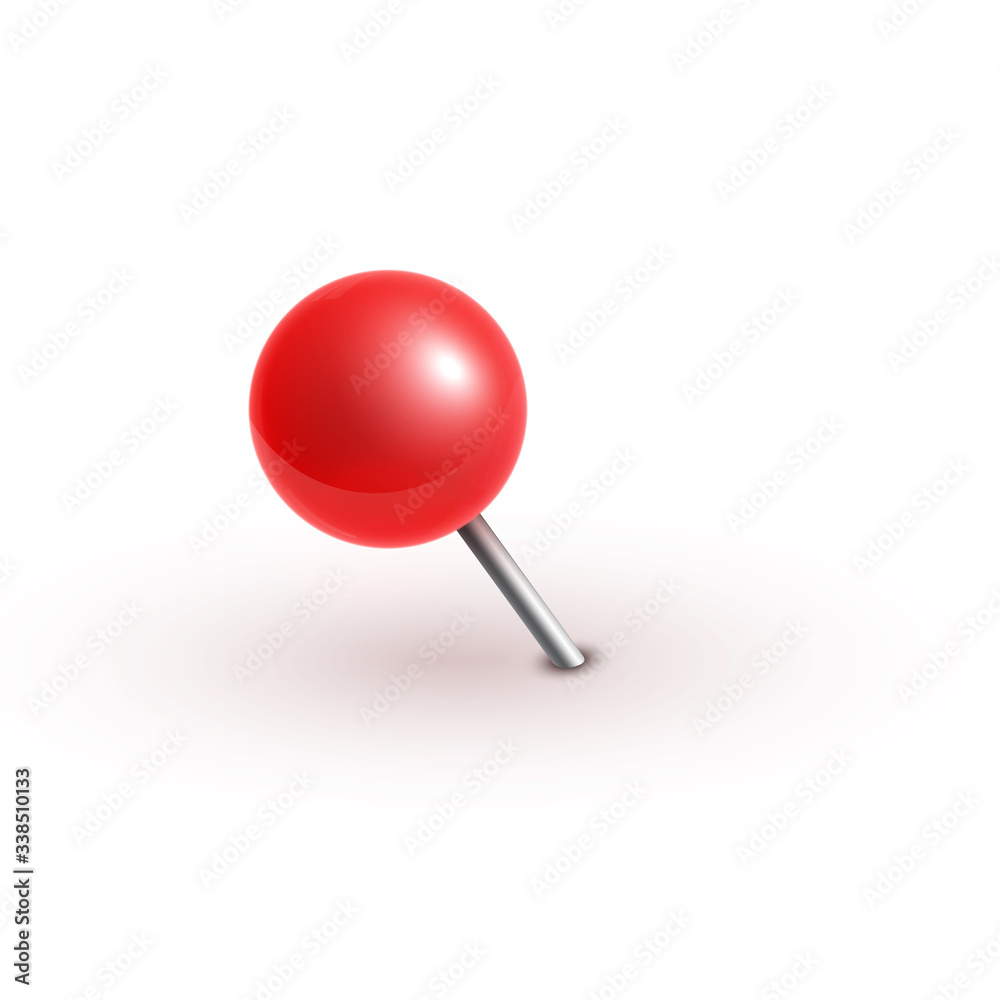 Realistic vector plastic glossy red push pins at various angles set needle. Realistic vector plastic glossy red push pins at various angles set needle.
