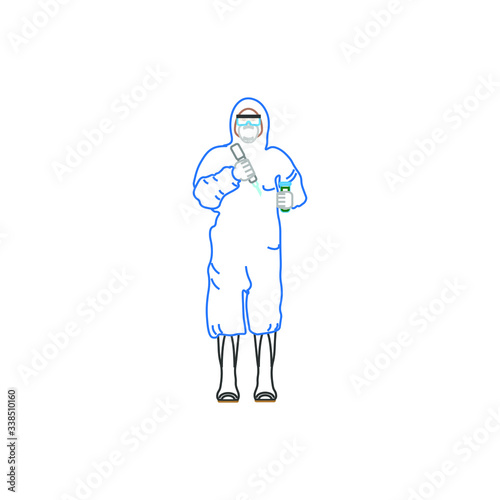 Medical virology research scientist works in a protective suit and mask with mask. Vector illustration for web and mobile design.