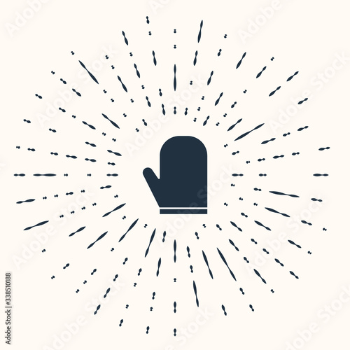 Grey Oven glove icon isolated on beige background. Kitchen potholder sign. Cooking glove. Abstract circle random dots. Vector Illustration