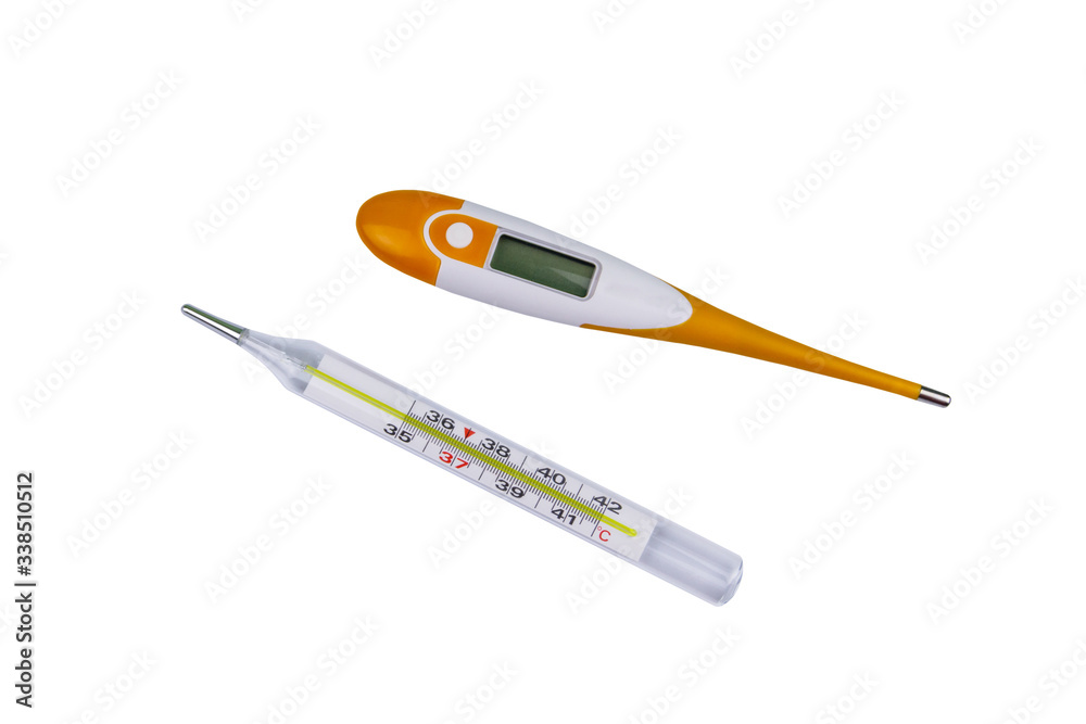 Mercury thermometer and digital thermometer isolated on white background Mercury thermometer and digital thermometer isolated on white background