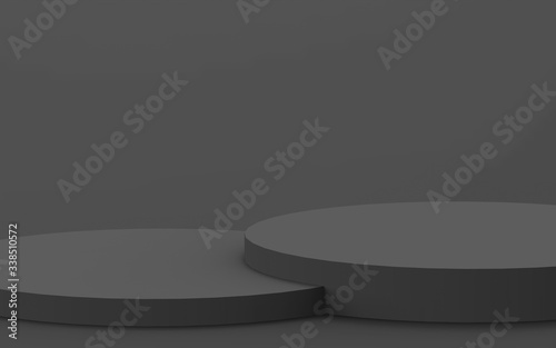 3d gray black cylinder podium minimal studio background. Abstract 3d geometric shape object illustration render. For business product presentation. © Mama pig