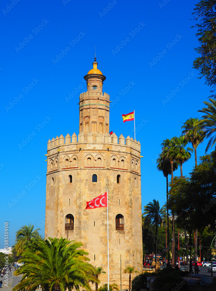 View of the Torre del Oro (Golden Tower) in Seville, Spain.
