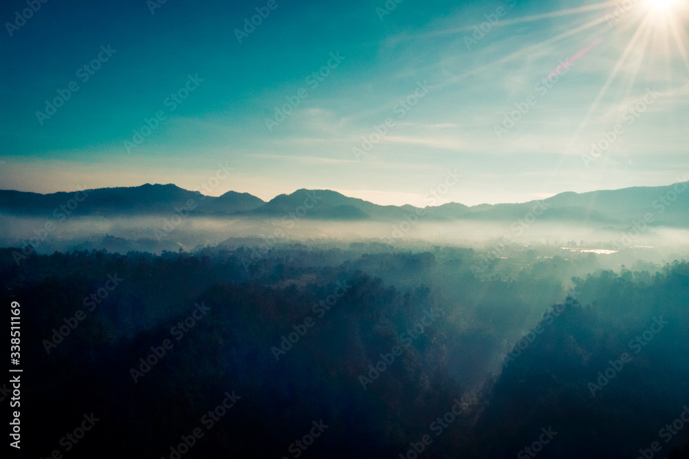 Mountain Landscape With Blue and Misty Sky