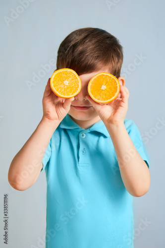 orange fruit on blue background