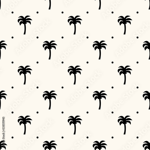 Vector seamless geometric tropical pattern with silhouettes of palms and dots. Can be used for wallpaper, pattern fills, web page background, surface textures © svetolk