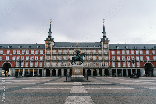 Plaza Mayor of Madrid, empty during quarantine due to Covid-19 outbreak.