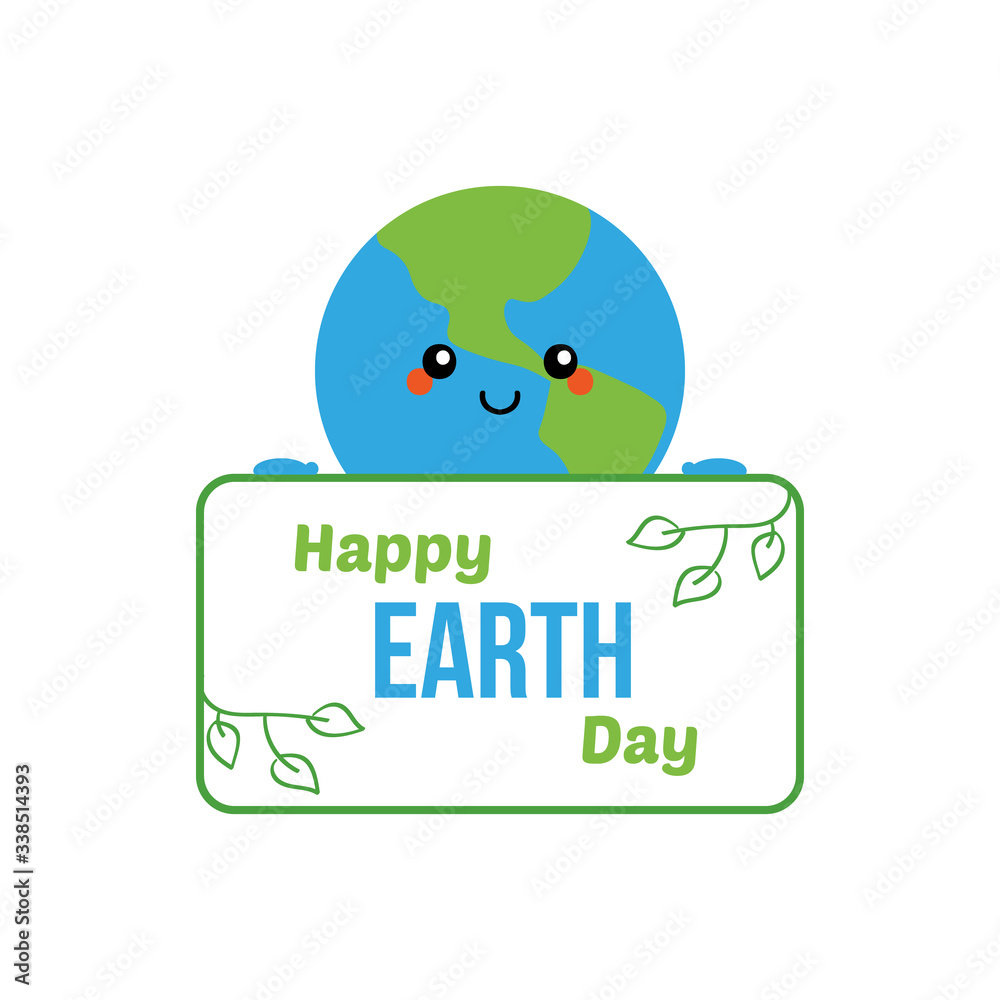 Cute vector illustration with earth planet character holding card, banner wishing Happy Earth Day. Cute vector illustration with earth planet character holding card, banner wishing Happy Earth Day.