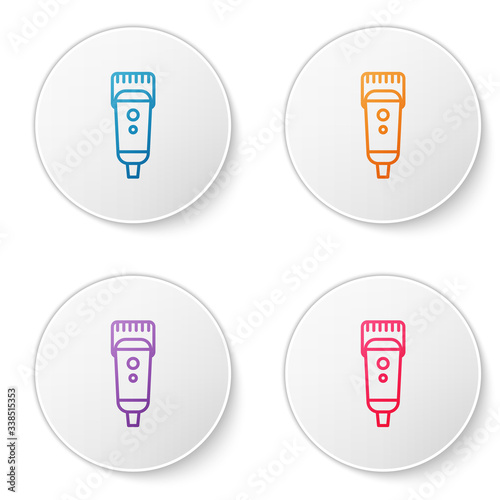 Color line Electrical hair clipper or shaver icon isolated on white background. Barbershop symbol. Set icons in circle buttons. Vector Illustration