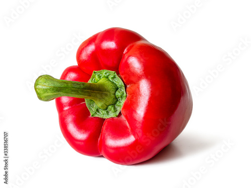 Juicy, bright red bell pepper on a white background
