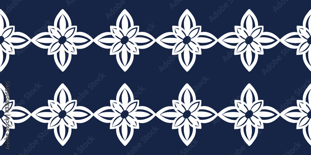 White ornament on blue seamless pattern. Vintage, paisley elements. Ornamental traditional, ethnic, turkish. Great for fabric and textile, wallpaper, packaging or any idea